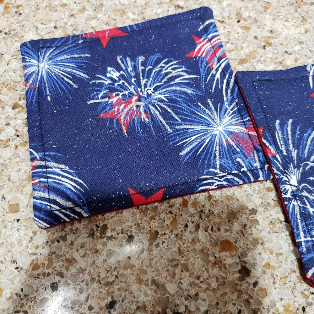 Coasters set of 4 patriotic fireworks July 4th handmade